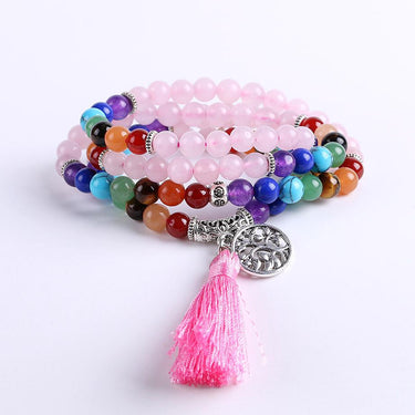 Tree of Life 7 Chakra Rose Quartz 108 Mala Beads Bracelet-Your Soul Place
